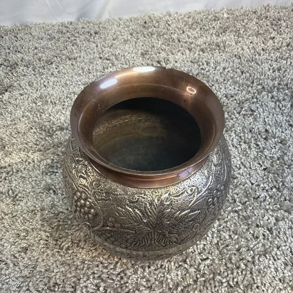 Vintage HTF Brass Engraved, Etched Vase - 6.5